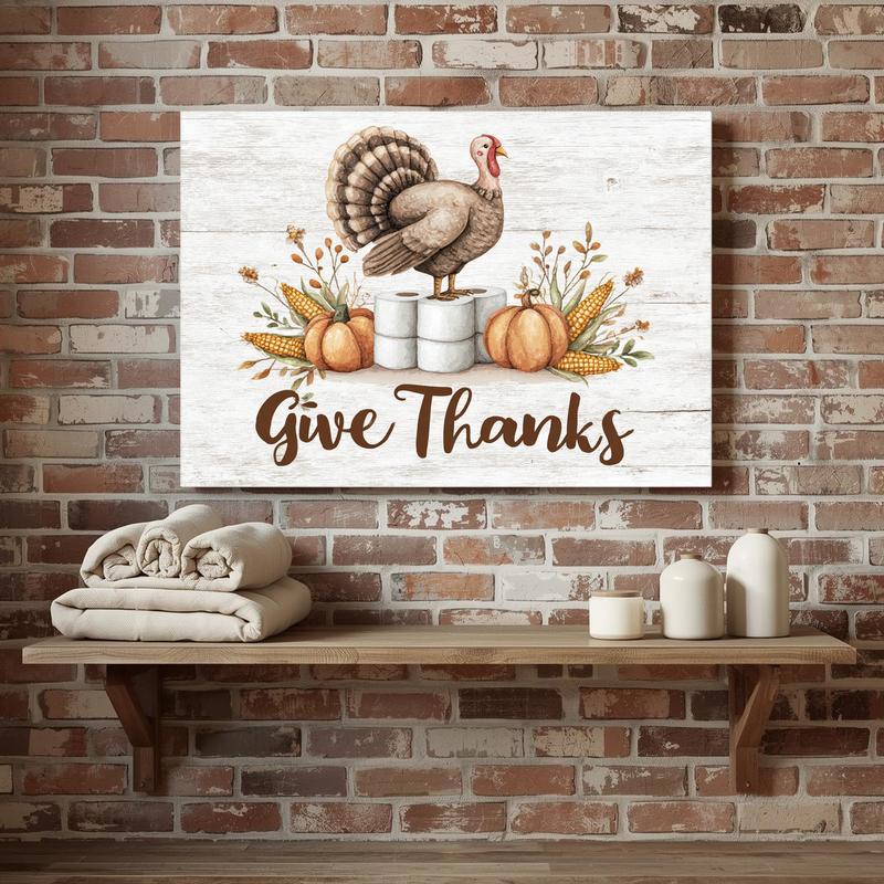 Funny Thanksgiving turkey canvas wall art, humorous fall bathroom decor that brings seasonal charm to your washroom