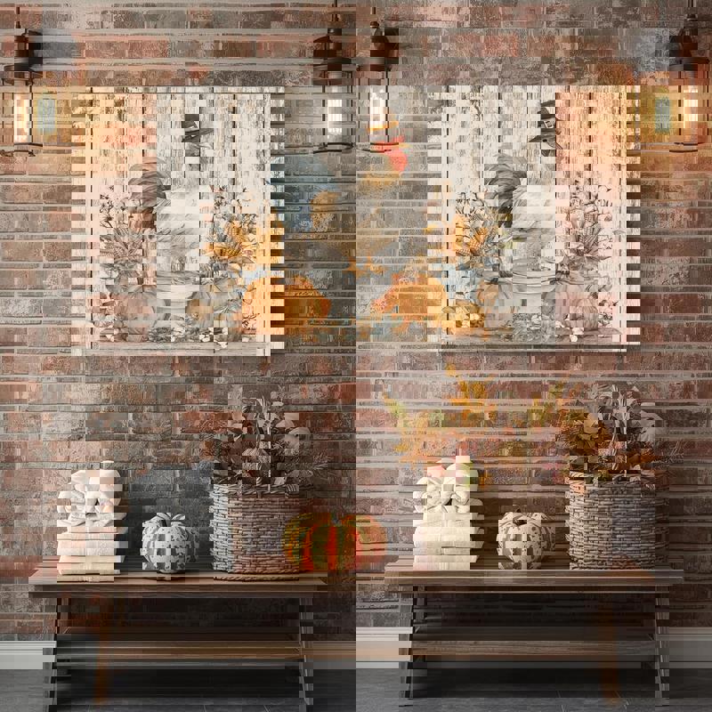 Chicken sitting on the toilet canvas wall art, rustic country farmhouse fall bathroom decor, playful accent for guest bath