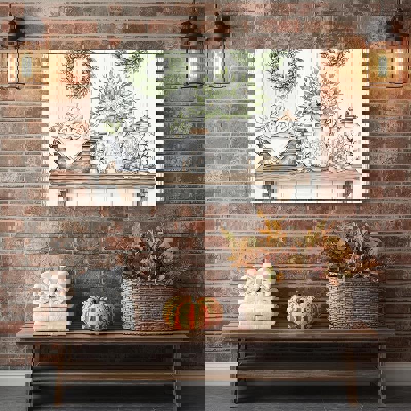 Rustic farmhouse bathroom canvas wall art, neutral colors and softly aged look to elevate serene bathroom decoration