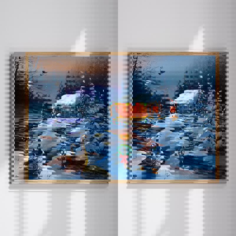 Christmas geese canvas wall art for rustic farmhouse holiday bedroom decor, soft neutral palette and cozy country charm | Familywalldecor