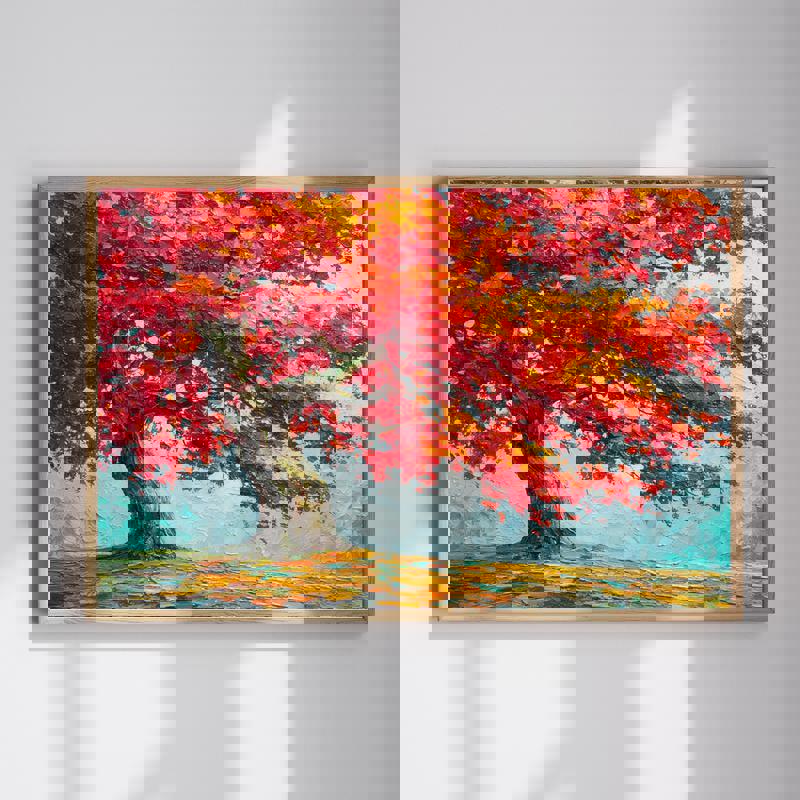 Majestic autumn tree canvas wall art with golden fall foliage, cozy Thanksgiving bedroom decor accent in warm earthy tones | Familywalldecor