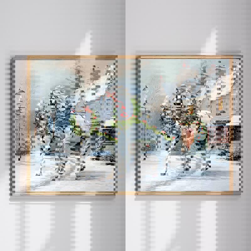 Majestic Clydesdale Horse canvas, rustic winter bedroom holiday wall art accent with a snowy scene and farmhouse palette | Familywalldecor