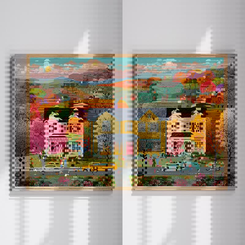 Thanksgiving Americana canvas wall art with rustic harvest motifs for bedroom fall decor, warm earth tones, landscape format | Familywalldecor