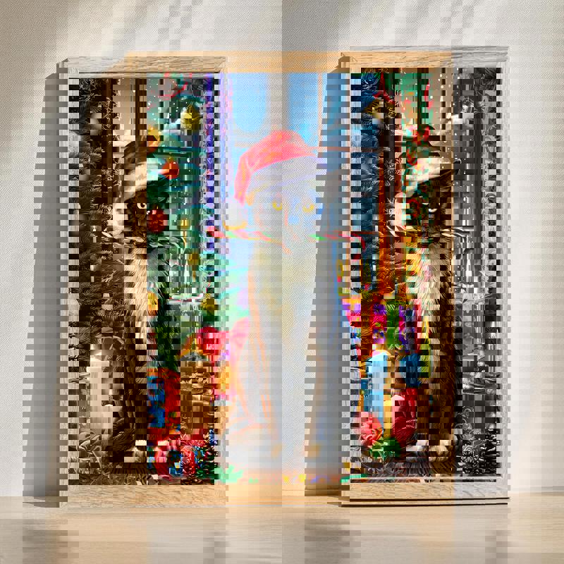 Black and white Santa cat canvas wall art for cozy bedroom decor, cute Christmas accent, perfect gift for cat lovers | Familywalldecor