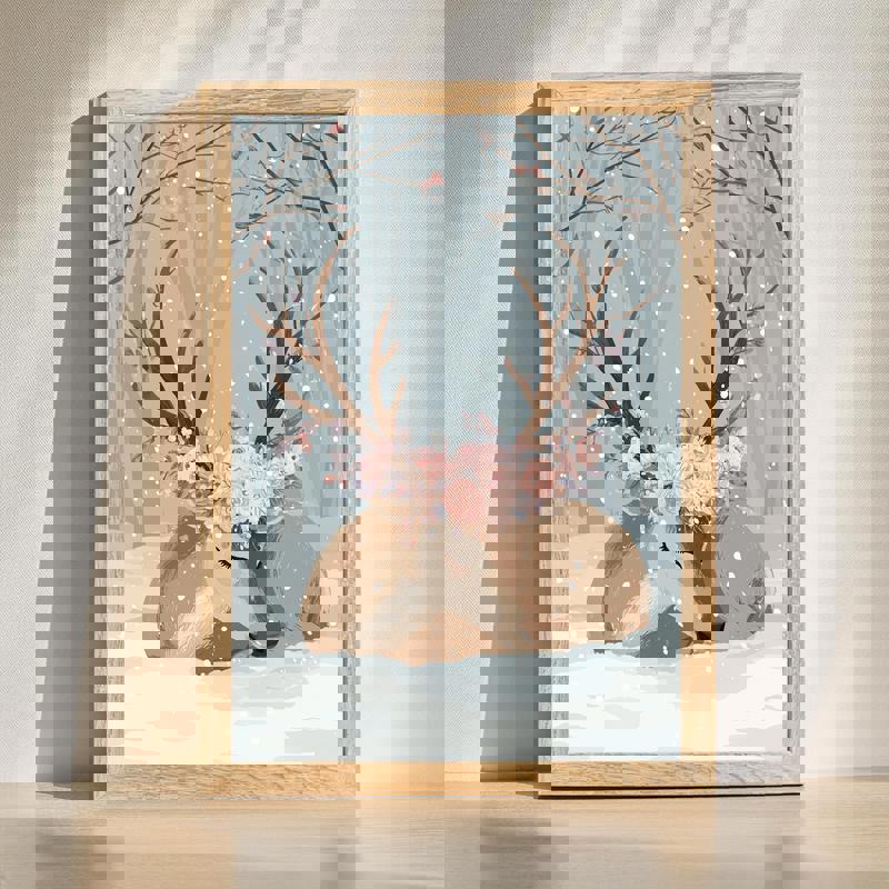 Christmas reindeer canvas wall art, rustic farmhouse style in warm neutrals, landscape, perfect for living room holiday decor | Familywalldecor