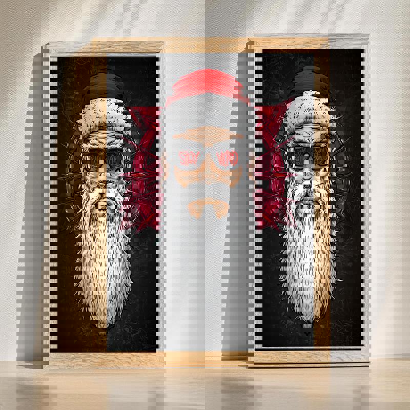 Hipster Santa Claus Stay Weird canvas with holiday illustration and bold typography, Christmas wall art for bedroom decor | Familywalldecor