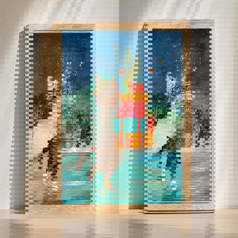 Christmas canvas wall art featuring festive greenery and lights, perfect for cozy bedroom holiday decor, horizontal layout | Familywalldecor