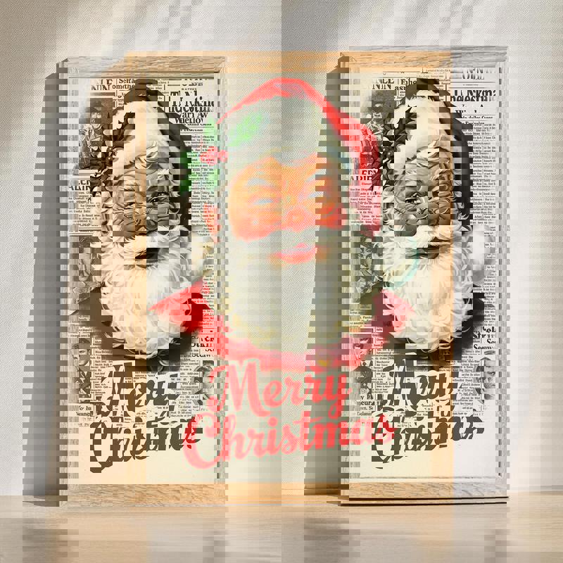 Santa Claus with Merry Christmas canvas wall art, classic holiday design for cozy bedroom decor, festive seasonal home accent | Familywalldecor