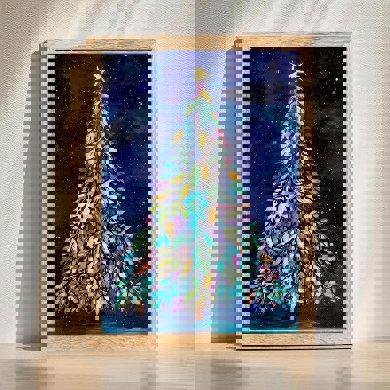 Starry Holiday Night canvas wall art with twinkling stars over snowy pines, landscape orientation for cozy bedroom decor | Familywalldecor