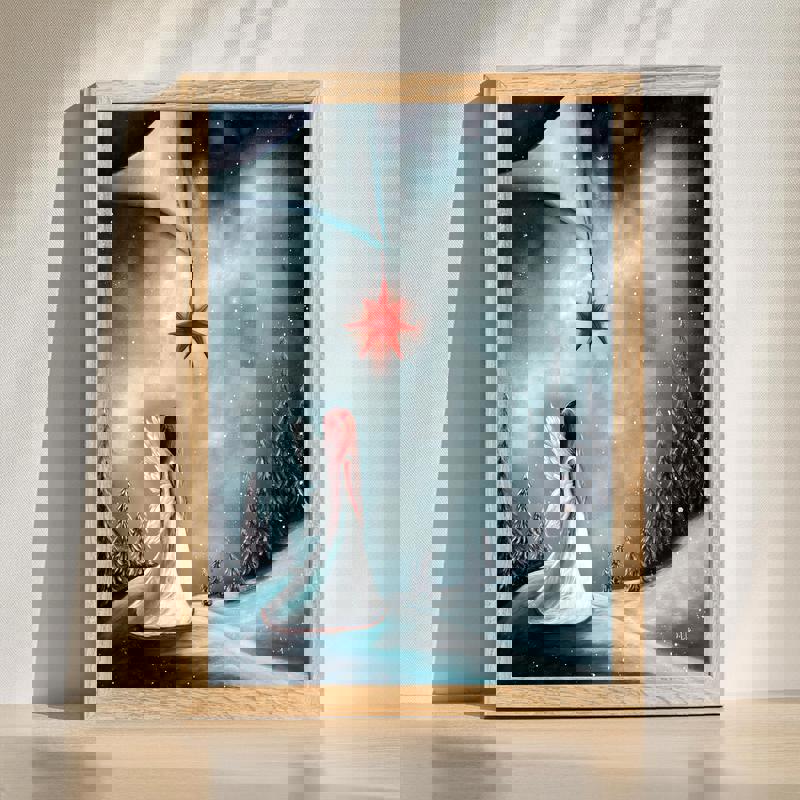 Christmas Star canvas with elegant golden star on deep navy night sky, landscape orientation, bedroom holiday decor | Familywalldecor