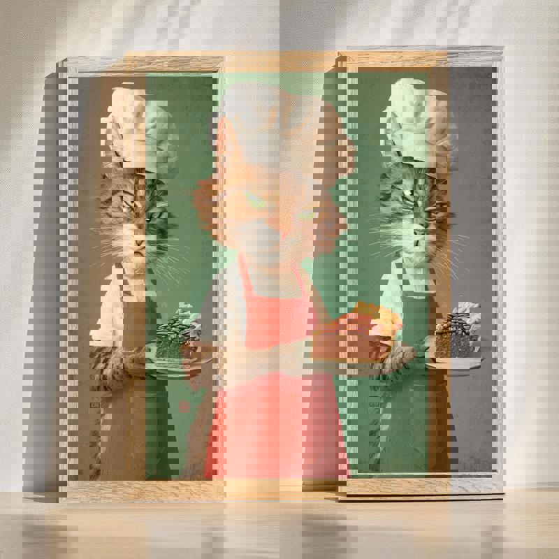 Cool Chef Cat canvas, portrait farmhouse fall kitchen wall art with pumpkins and warm tones, gallery-wrapped, rustic decor | Family Wall Decor