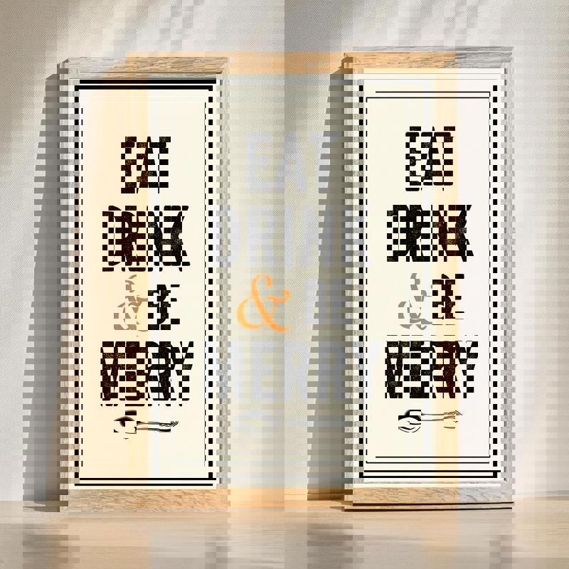 Eat, Drink and Be Merry holiday kitchen canvas wall art with festive typography, red and green accents for seasonal decor | Family Wall Decor