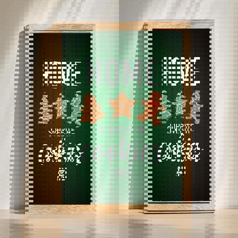 Home Is Where The Cookies Are kitchen canvas with rustic farmhouse script and cookie illustrations for kitchen decor | Family Wall Decor