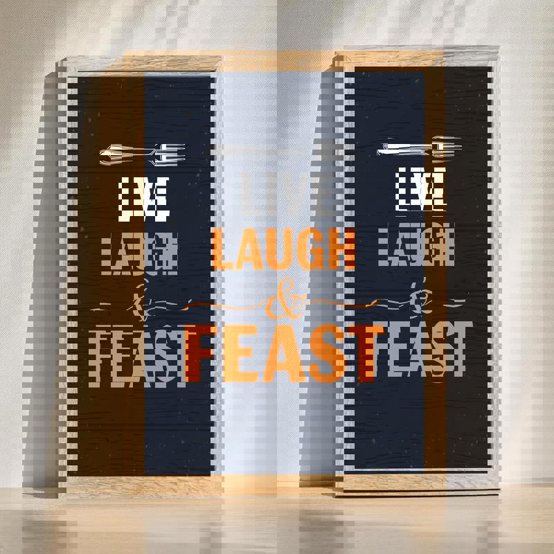 Live, Laugh & Feast farmhouse kitchen canvas wall art with rustic lettering, ideal decor for cozy cooking spaces | Family Wall Decor