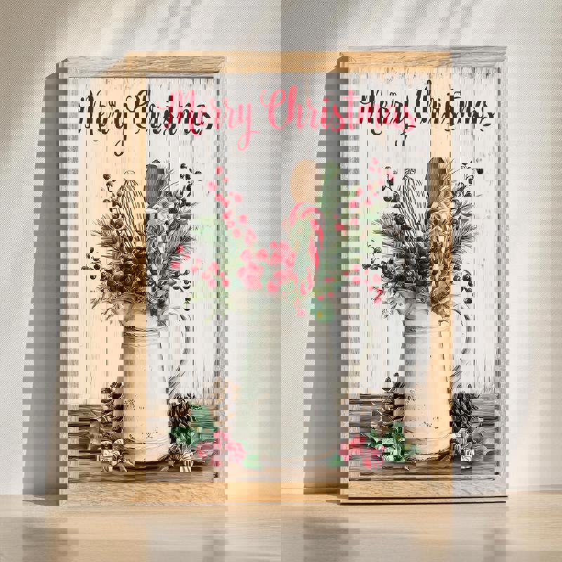 Merry Kitchen canvas wall art for holiday kitchen and dining decor, red and green palette, landscape orientation rustic style. | Family Wall Decor