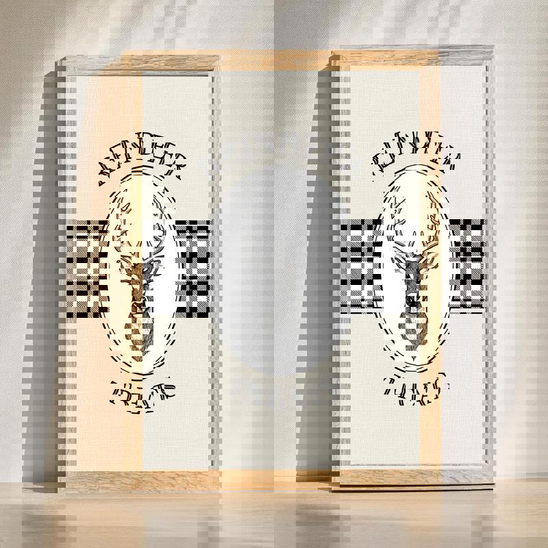 Reindeer Treat Christmas kitchen canvas wall art with playful reindeer graphic and recipe-style text, rustic farmhouse decor | Family Wall Decor