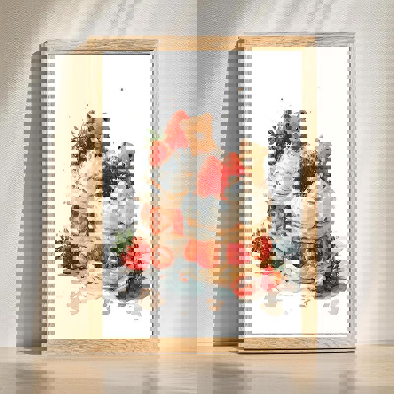 Strawberry shortcakes kitchen canvas wall art, rustic farmhouse decor for a warm, country kitchen or breakfast nook | Family Wall Decor