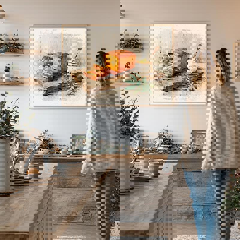 Pumpkin bread canvas wall art featuring a rustic cutting board, cozy autumn farmhouse kitchen decor for warm, inviting walls Pumpkin bread canvas wall art featuring a rustic cutting board, cozy autumn farmhouse kitchen decor for warm, inviting walls