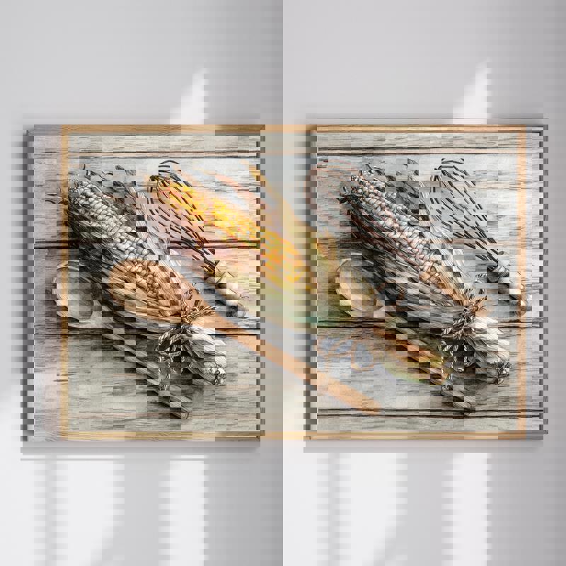 Autumn corn and utensils watercolor canvas wall art, rustic farmhouse kitchen decor in warm fall tones for harvest season | Family Wall Decor