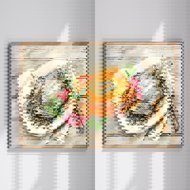 Thanksgiving turkey watercolor canvas wall art for kitchen decor, rustic autumn tones in warm farmhouse style | Family Wall Decor