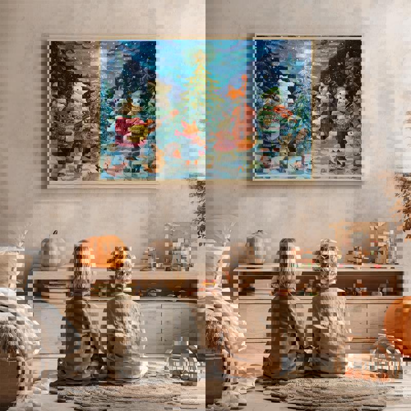 O Joyous Night holiday canvas for kids' nursery, whimsical wall art with star accents and pastel palette, square format O Joyous Night holiday canvas for kids' nursery, whimsical wall art with star accents and pastel palette, square format