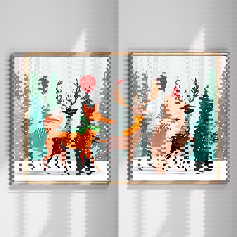 Christmas Abbey Road canvas wall art featuring a festive crosswalk scene with snow and lights, ideal kids' room decor | Family Wall Decor