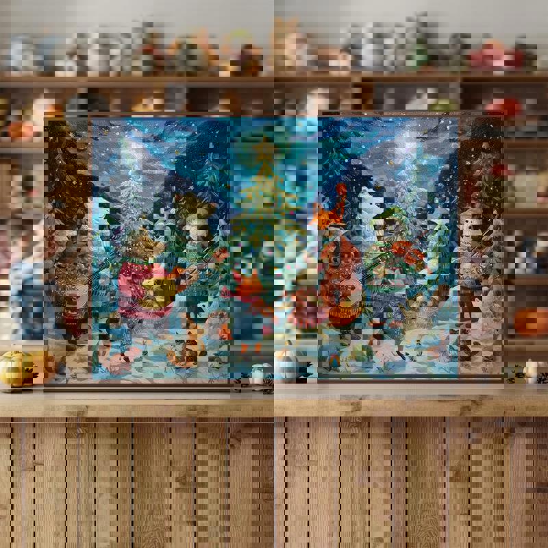 O Joyous Night kids' room canvas, whimsical holiday wall art with decorative typography, starry sky in teal tones, portrait O Joyous Night kids' room canvas, whimsical holiday wall art with decorative typography, starry sky in teal tones, portrait