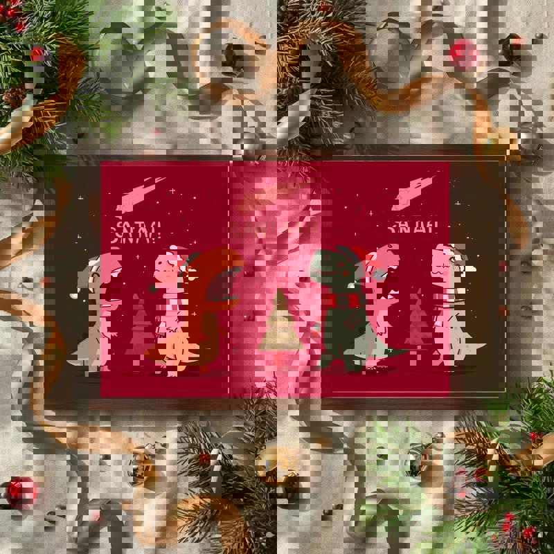 Merry Extinction kids' room holiday canvas print, great gift for dino lovers, festive prehistoric scene with meteor and snow