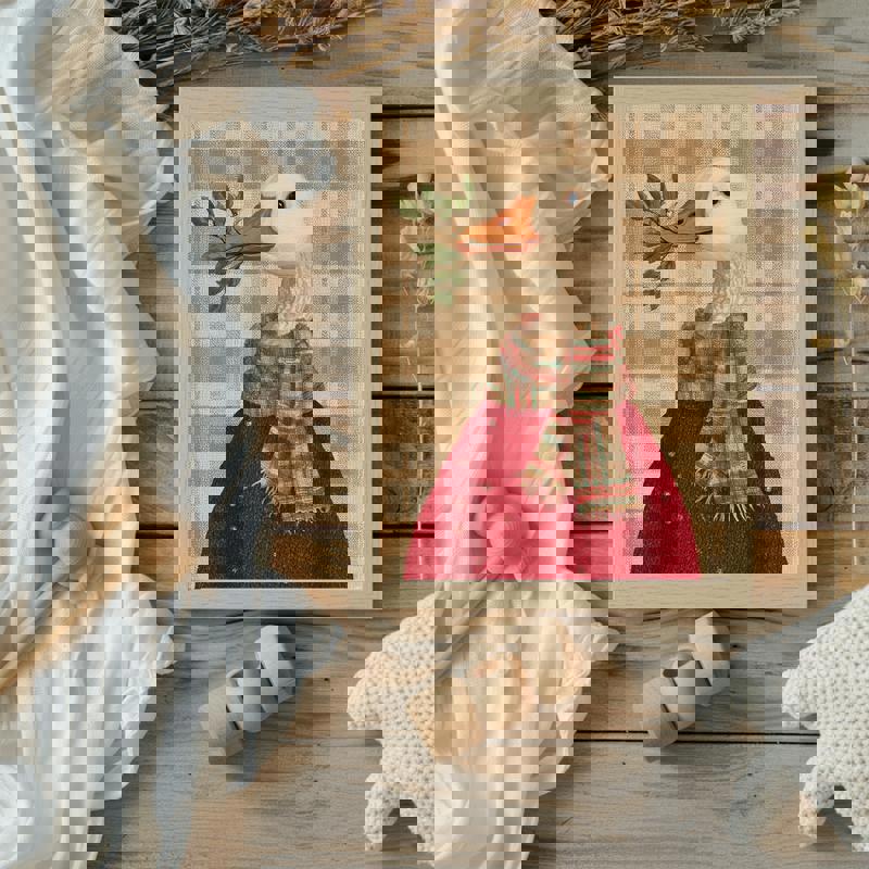 Christmas goose canvas print, playful holiday wall decor for nursery or playroom, portrait orientation, light background