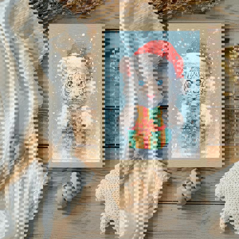 Baby lion Christmas watercolor canvas art, pastel winter palette, sweet nursery decor for kids room festive holiday charm