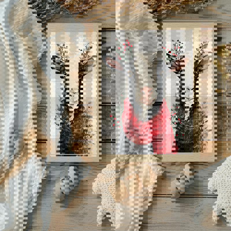 Xmas goat canvas wall art for kids' bedroom, playful festive decor featuring a cute goat illustration and holiday motifs