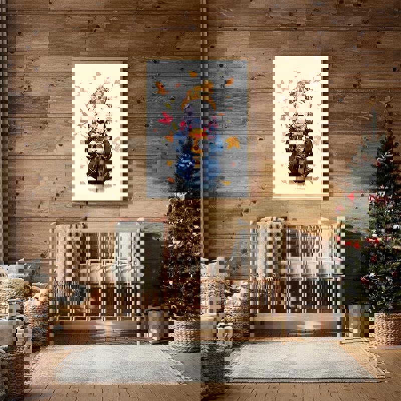 Cute polar bear with fall pastry canvas print, soft watercolor style nursery and kids' room wall art for cozy animal decor