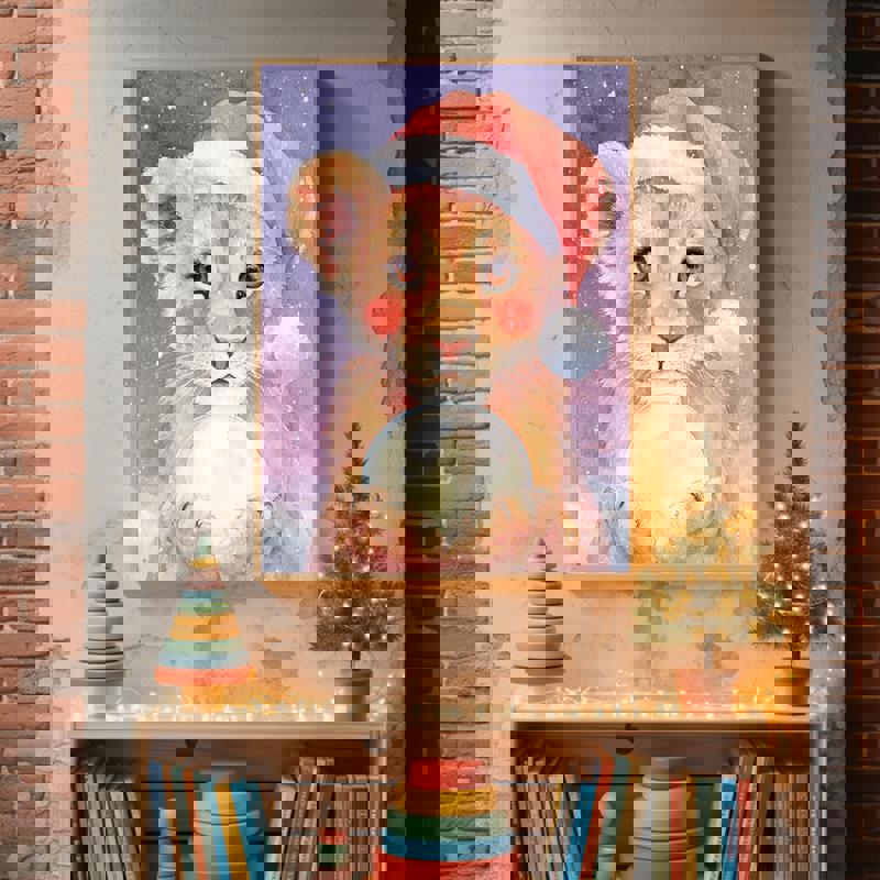 Baby lion canvas wall art, adorable animal nursery decor suits toddler spaces and kids' bedrooms with gentle, neutral appeal