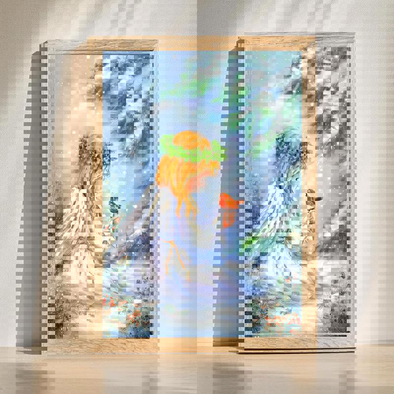 Angel and robin canvas with whimsical winter scene, festive holiday wall art for kids' room decor, gentle and cheerful | Family Wall Decor