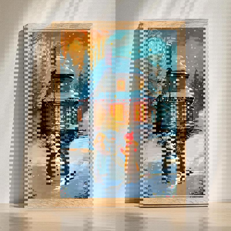 Build a Snowman canvas wall art for girls, festive holiday decor with snowflakes and scarfed snowman for kid's room