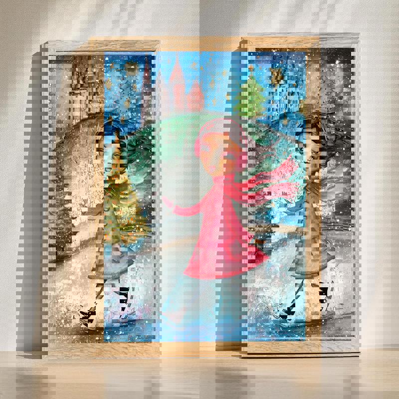 Christmas girl canvas wall art, whimsical holiday portrait for kids' room decor, playful illustrated style with festive charm | Familywalldecor