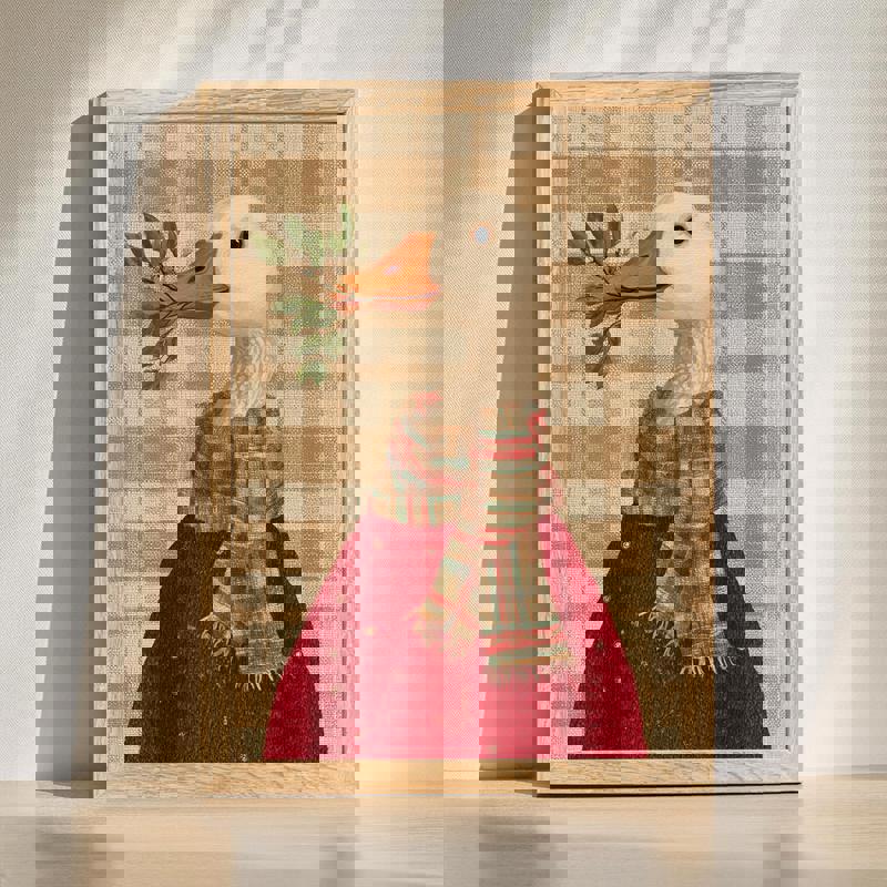 Christmas goose canvas wall art for kids' room, whimsical festive illustration in soft pastel colors, nursery holiday decor | Family Wall Decor