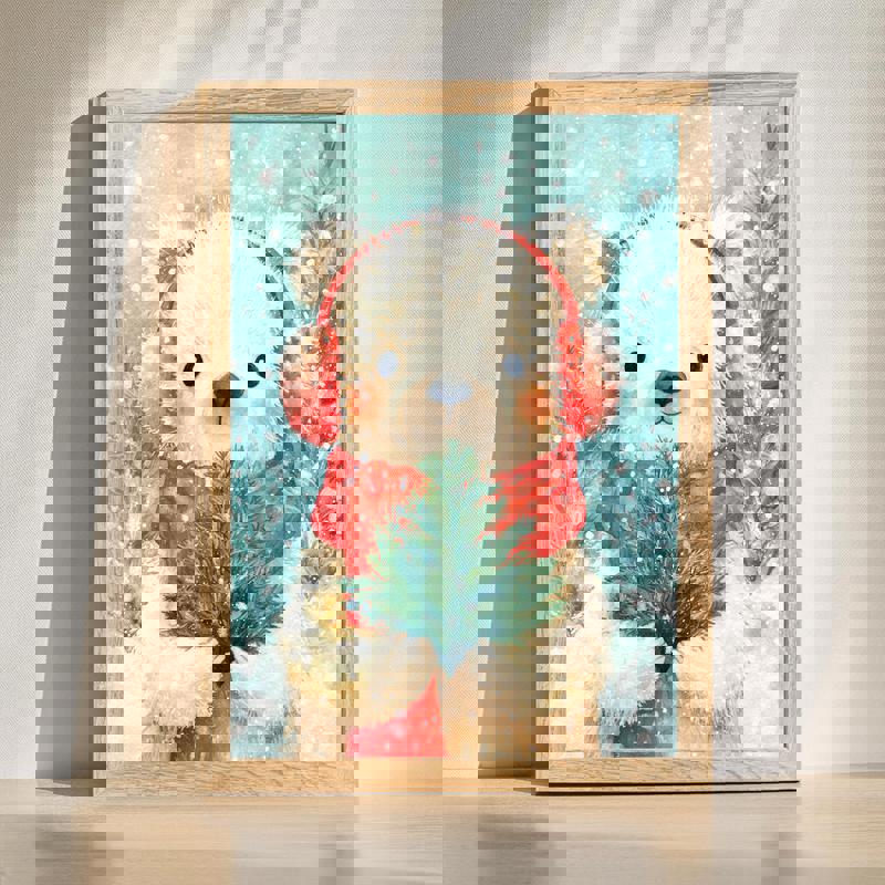 Polar bear Christmas watercolor canvas for kids’ room, cute bear in red scarf with snowflakes, holiday nursery wall art | Family Wall Decor