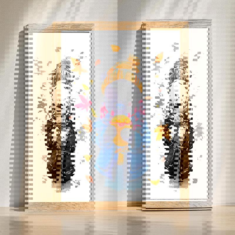 Cute polar bear with autumn pastry canvas wall art in cozy watercolor, perfect for kids' room decor and nursery animal theme