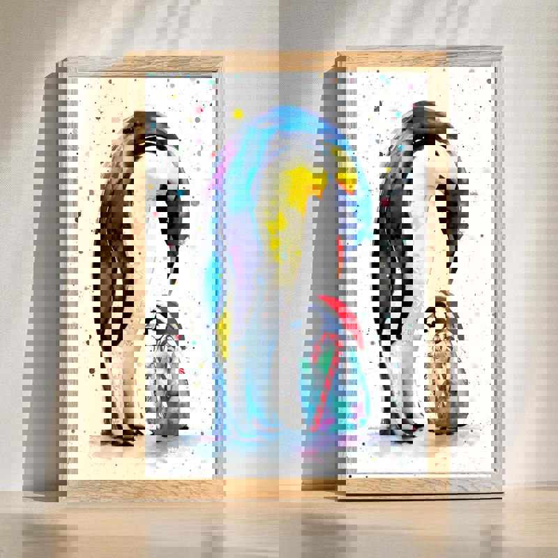 Heartwarming penguin Christmas canvas wall art in festive watercolor, cozy winter scene for kids room holiday decor, nursery | Family Wall Decor