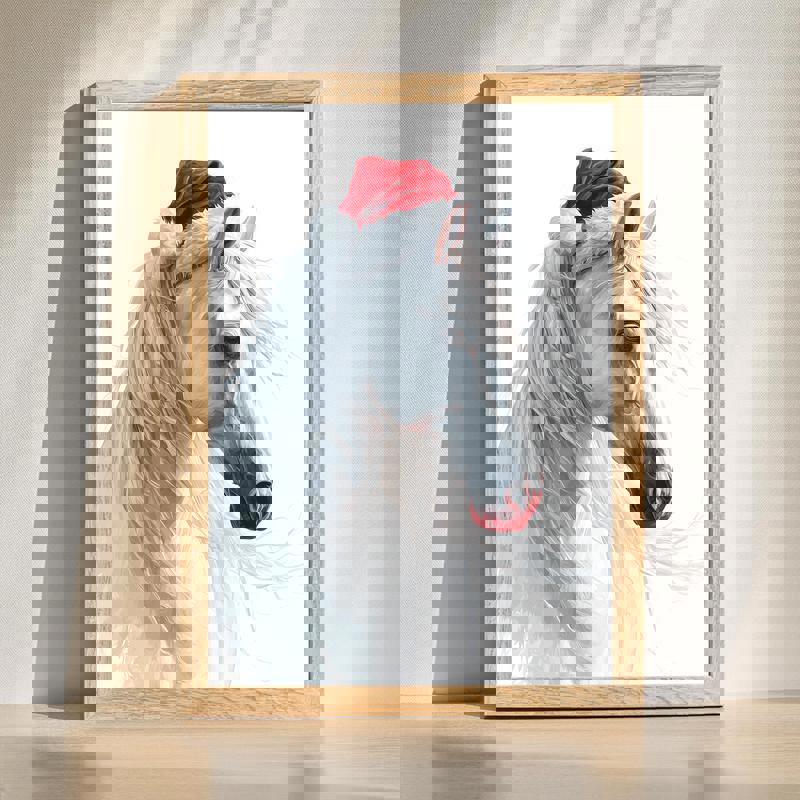 Majestic horse Santa canvas for kids' room, festive Christmas wall art in portrait orientation with whimsical holiday charm | Family Wall Decor