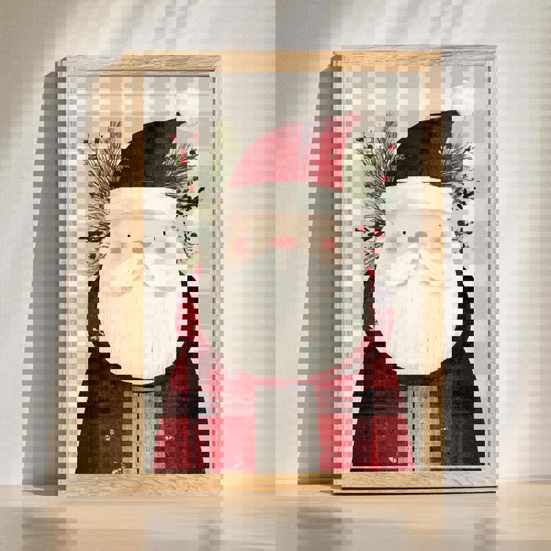 Santa holiday farmhouse canvas wall art for kids, cozy Christmas decor for a child’s bedroom or nursery in rustic farmhouse style | Family Wall Decor