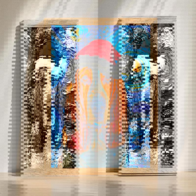 Basset Hound Santa canvas, funny rustic farmhouse holiday wall art for home office, portrait, red-green palette. | Familywalldecor