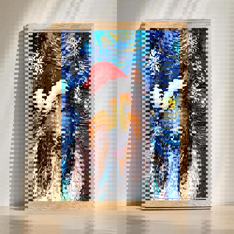 Collie Santa canvas wall art in rustic farmhouse style, funny holiday decor for a cozy home office, landscape orientation | Familywalldecor