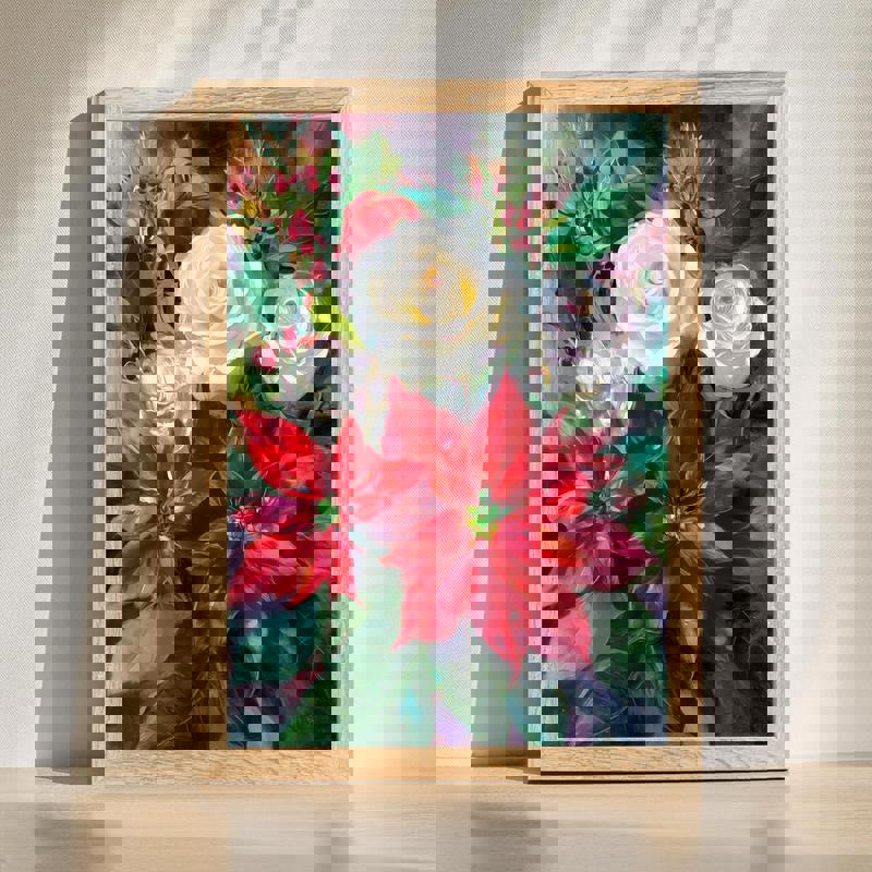 Red and white floral canvas wall art, elegant botanical painting for Christmas decor, perfect for home office walls | Familywalldecor