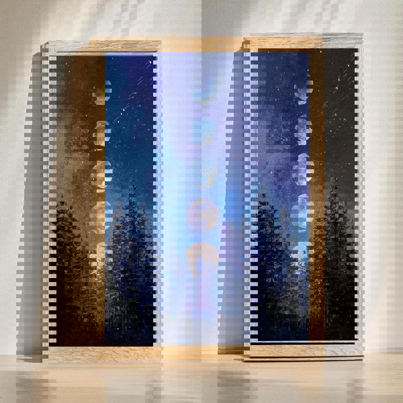 Holiday Night canvas wall art for an elegant home office, festive night scene in midnight blues, landscape orientation | Familywalldecor