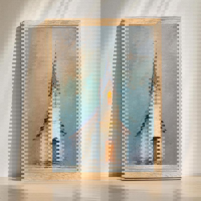 Near The Cross canvas wall art with rustic wooden cross and warm gold accents, vertical orientation for home office decor | Familywalldecor