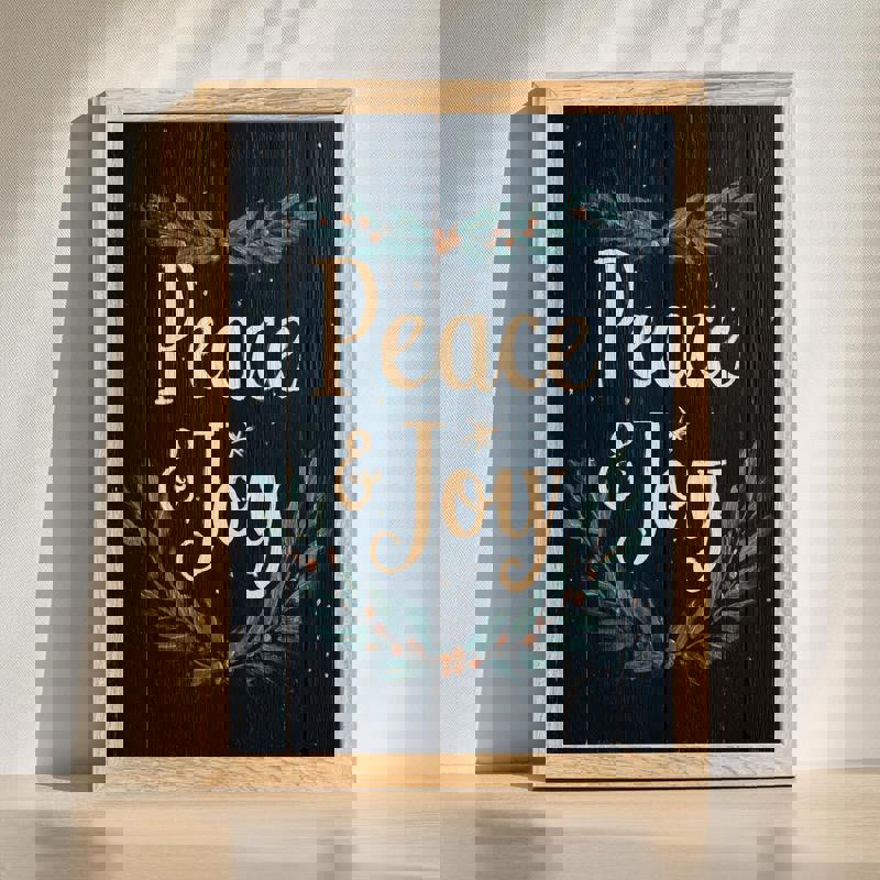 Peace & Joy Christmas oil painting canvas wall art for home office, festive holiday message with winter motif and warm tones | Family Wall Decor