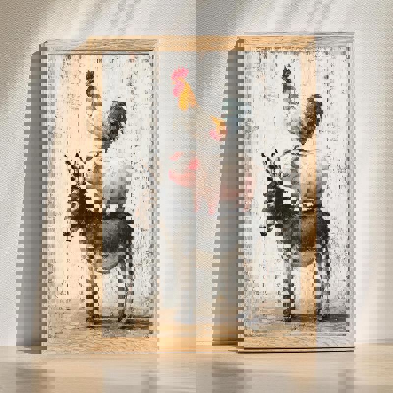 Playful animals autumn canvas wall art, rustic farmhouse style with warm fall colors, perfect for cozy home office decor | Family Wall Decor