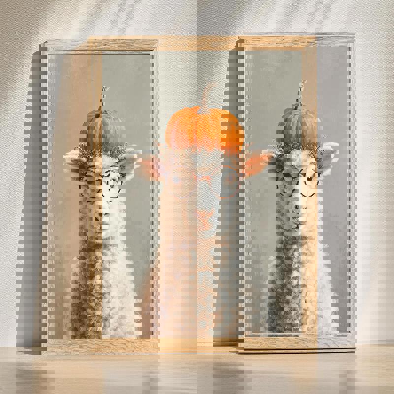 Playful pumpkin sheep canvas art with whimsical autumn hues, perfect for cozy home office wall decor, horizontal orientation. | Familywalldecor